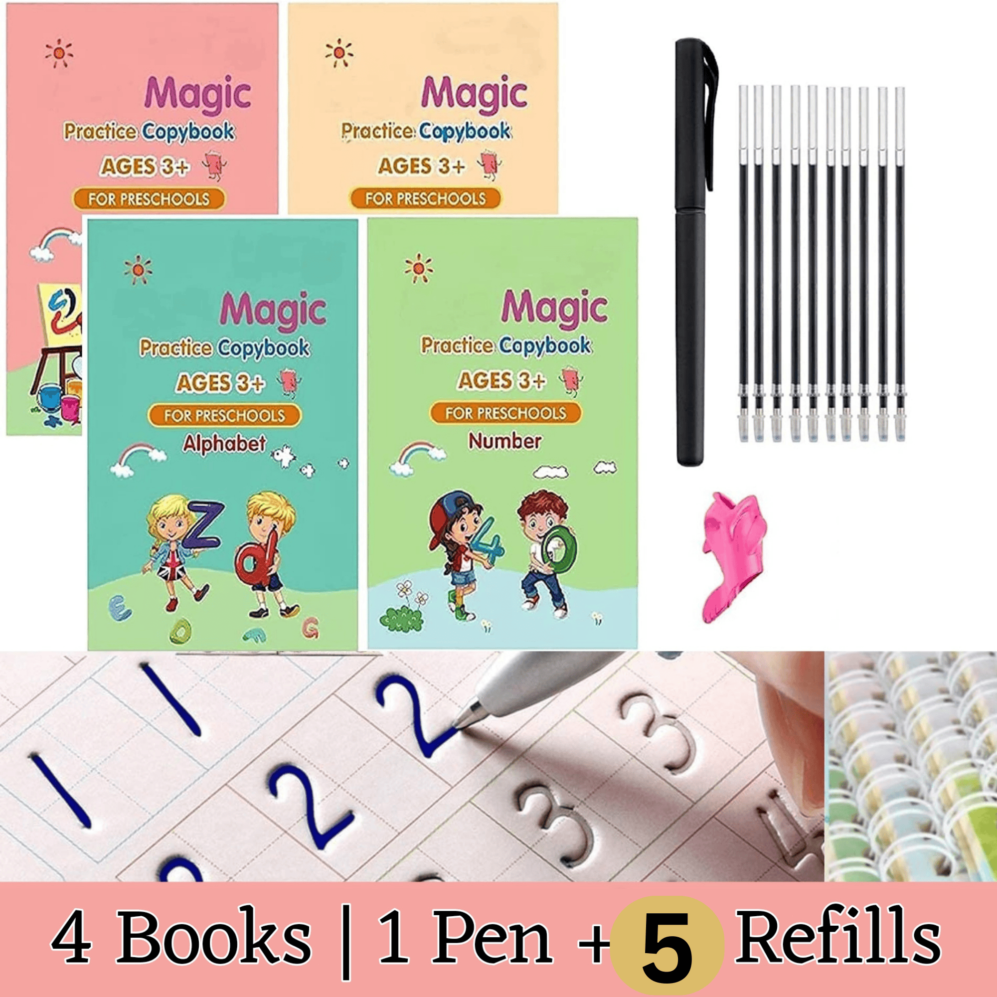 4-Book Magic Writing Practice Set for Kids: 5 Refills, 1 Pen | Best Kids' Writing Practice: Magic Book Set | Magic Writing Set for Kids | Kids' Magic Writing Practice Set - Image 7