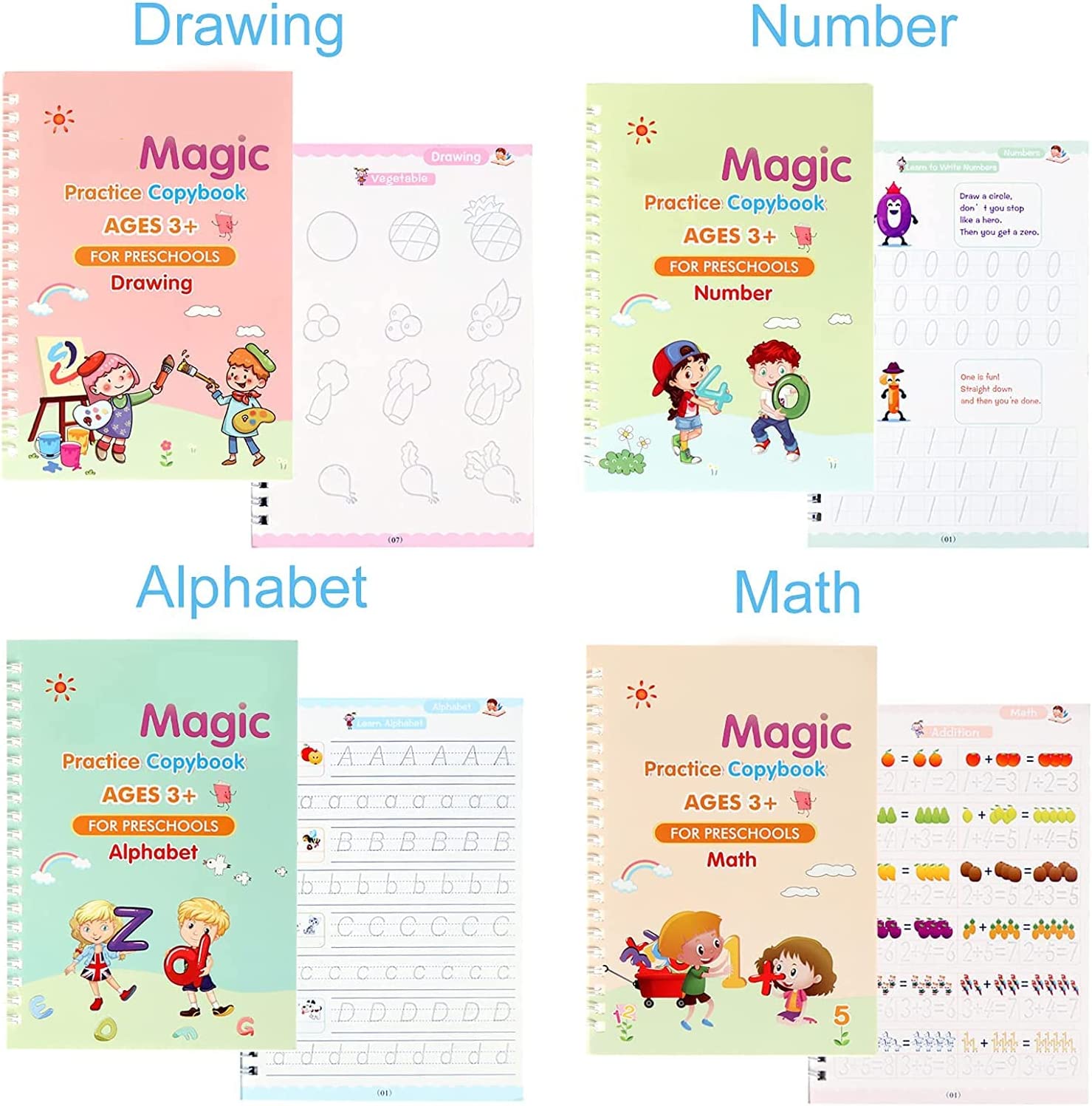 4-Book Magic Writing Practice Set for Kids: 5 Refills, 1 Pen | Best Kids' Writing Practice: Magic Book Set | Magic Writing Set for Kids | Kids' Magic Writing Practice Set - Image 4